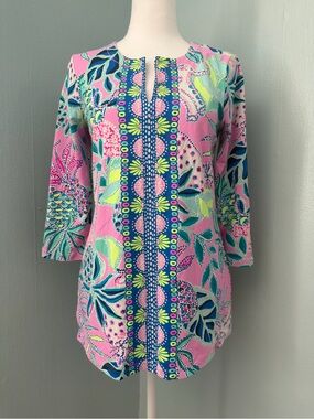 Lilly Pulitzer Pink and Mint Printed UPF 50+ Karina Tunic